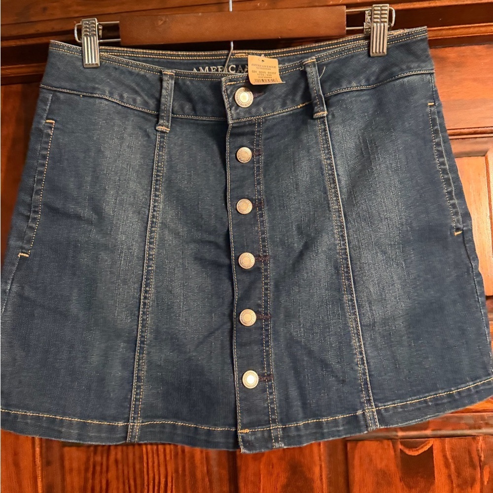 American Eagle Outfitters Button-Front Denim Mini Skirt - Dark Blue